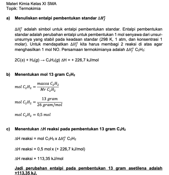 Diketahui Entalpi Pembentukan Gas Asetilena C2 H2 8140